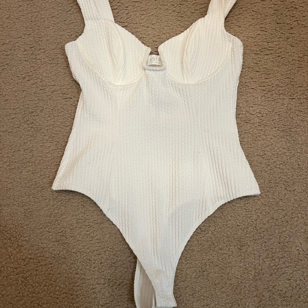 Astr White Textured bodysuit
